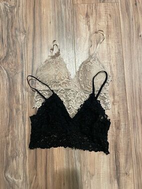 Lace Bralette Set - Black & Cream